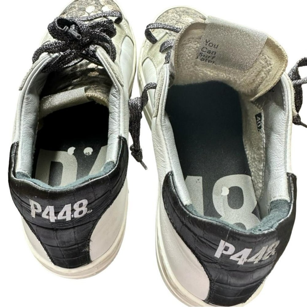 P448 Women's Sneakers You Can Surf Later Low Top White Leather Metallic 9-9.5/40 - Picture 10 of 10